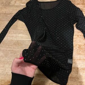 Black Rhinestone Mesh Long Sleeve Top size large